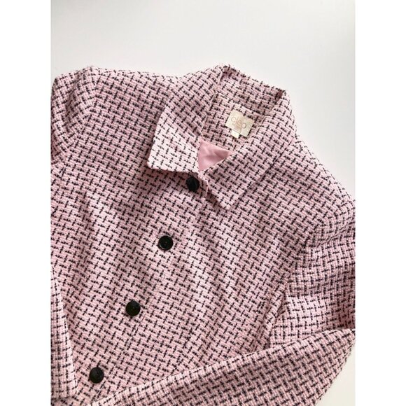 Vintage 2000's CLEO Pink Black Boucle Tweed Cropped Shell Jacket, Size 10P - Picture 7 of 16